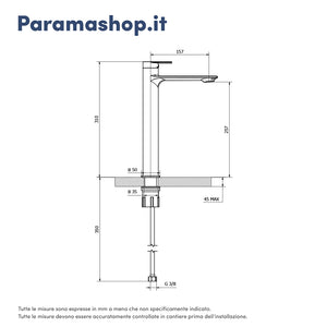 Miscelatore lavabo alto senza scarico nickel spazzolato | Rita