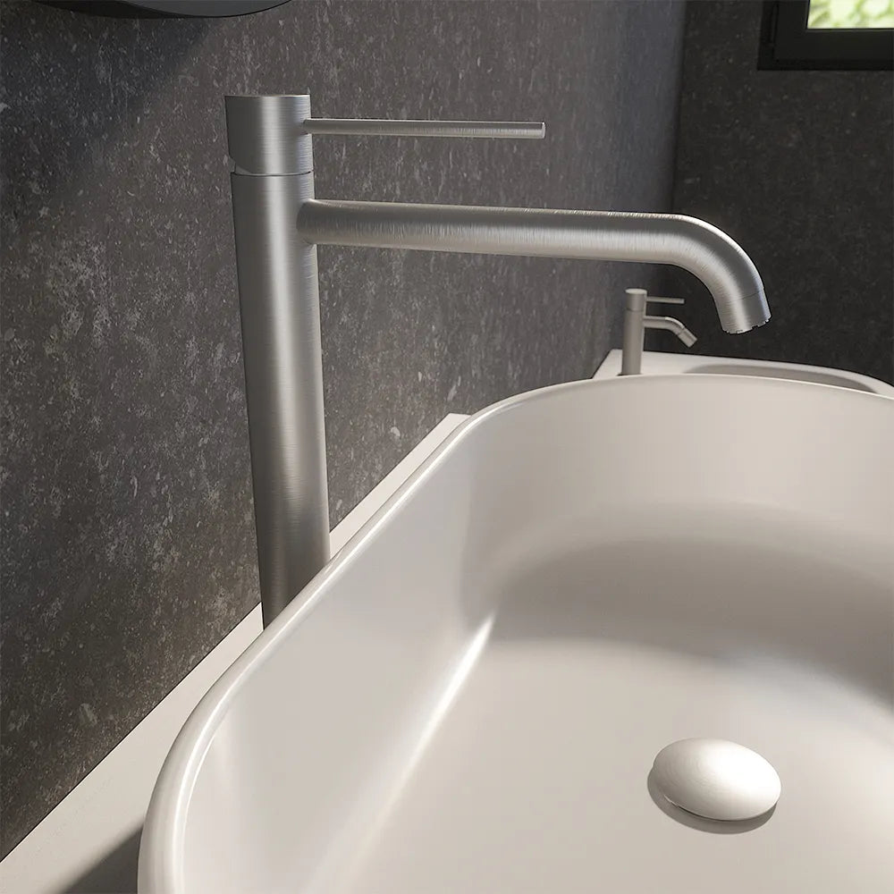 Coppia miscelatore lavabo alto e bidet senza scarico nickel spazzolato | Katharine