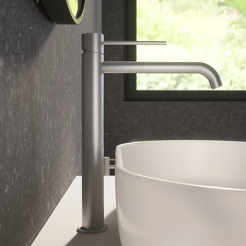 Coppia miscelatore lavabo alto e bidet senza scarico nickel spazzolato | Katharine