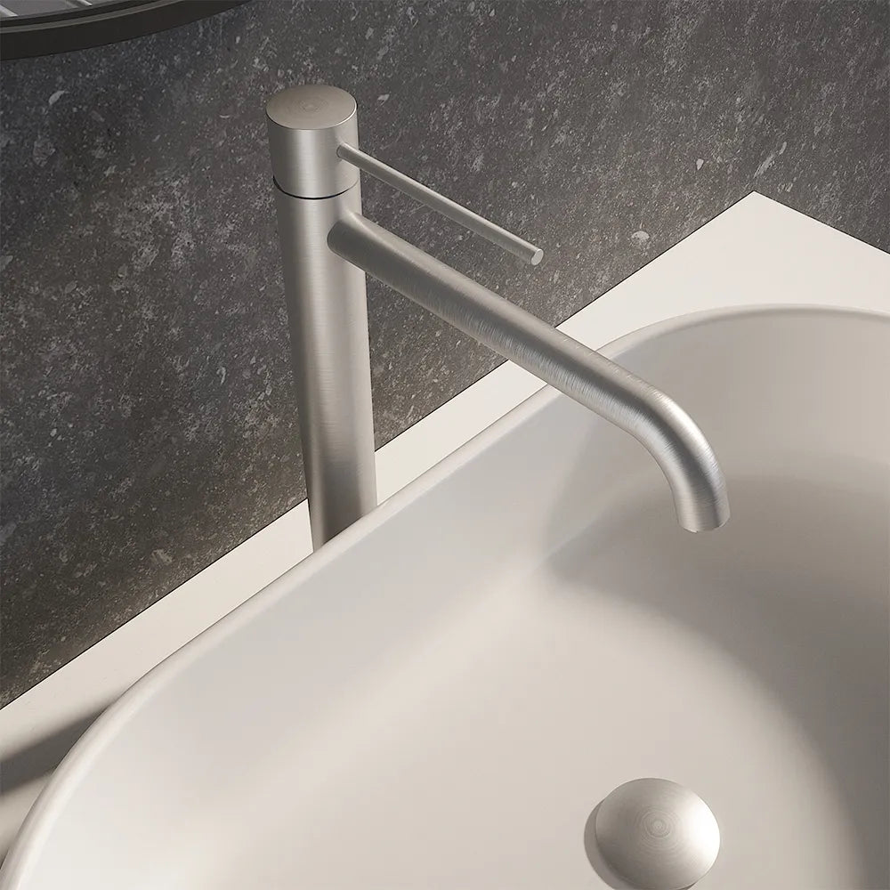 Coppia miscelatore lavabo alto e bidet senza scarico nickel spazzolato | Katharine