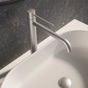 Set miscelatori: lavabo alto, bidet senza scarico ed incasso doccia monocomando nickel spazzolato | Katharine 