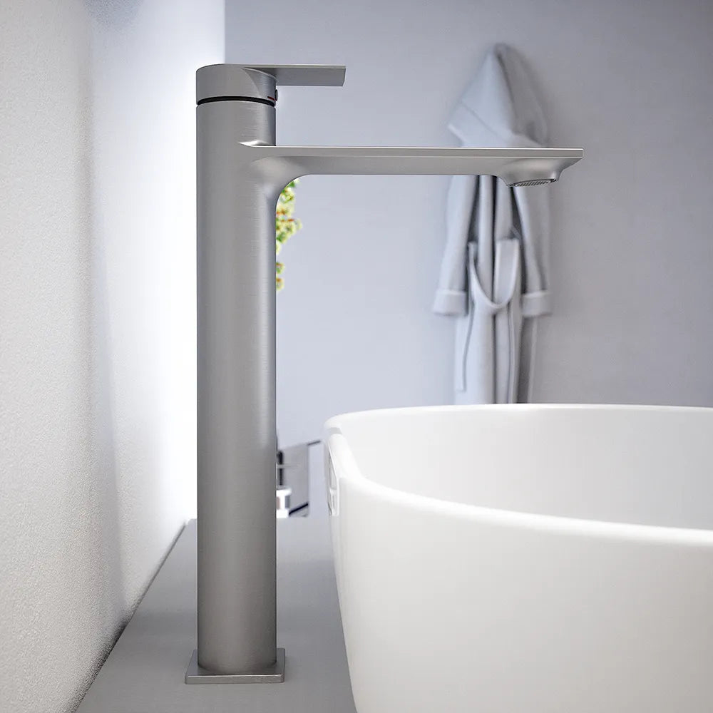 Set miscelatori: lavabo alto, bidet senza scarico ed incasso doccia monocomando nickel spazzolato | Rita