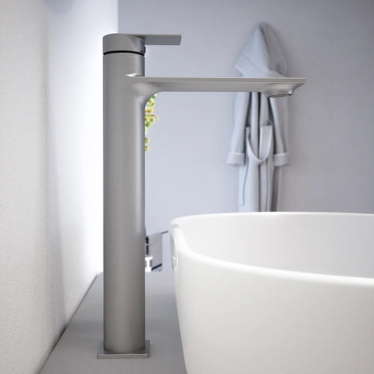 Set miscelatori: lavabo alto, bidet senza scarico ed incasso doccia monocomando nickel spazzolato | Rita