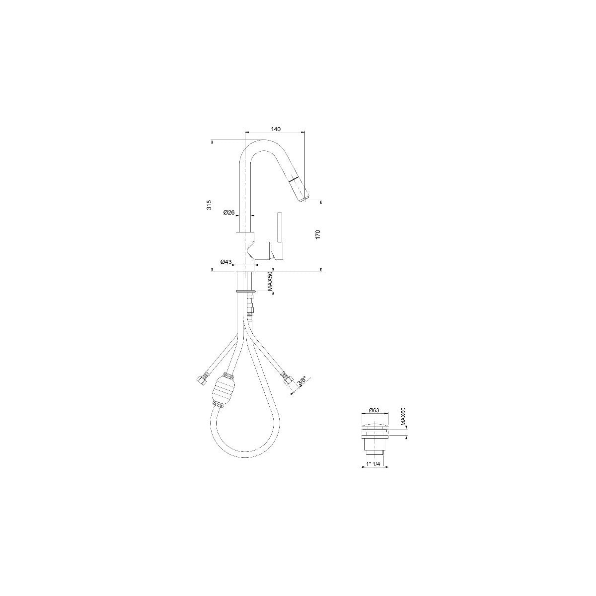 Rubinetto lavabo con bocca girevole cromato jackie