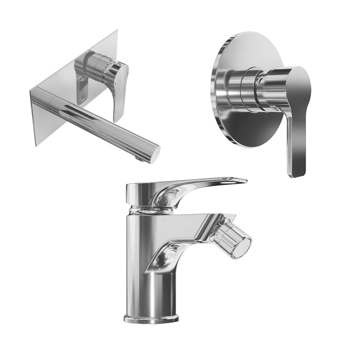 Set miscelatore lavabo ad incasso e bidet ed incasso doccia monocomando in ottone cromato | Mia