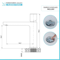 Miscelatore lavabo bocca lunga in ottone con manopola e piletta click clack Lotus