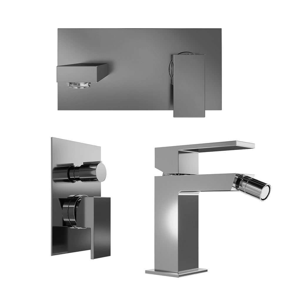 Set miscelatore lavabo ad incasso e bidet ed incasso doccia con deviatore in ottone cromato | Hedy