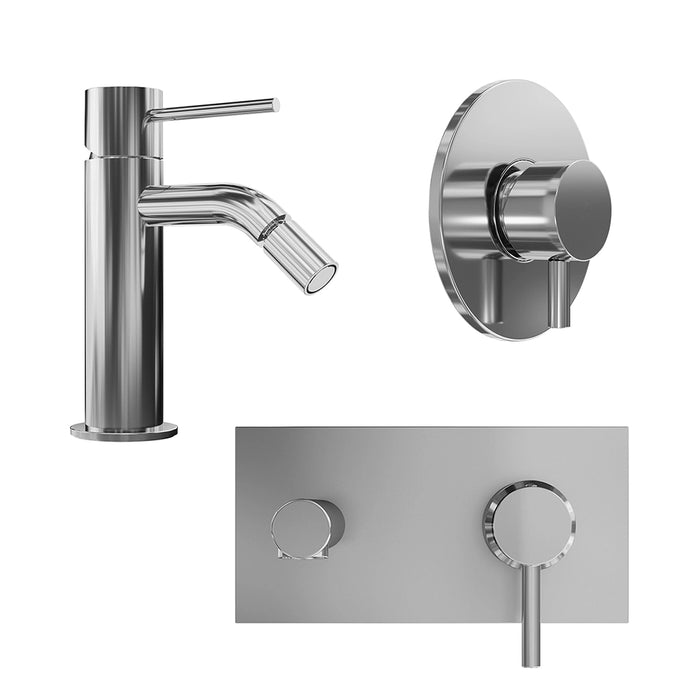 Set miscelatore lavabo ad incasso e bidet ed incasso doccia monocomando in ottone cromato | Katharine