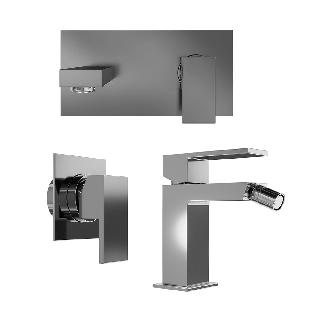 Set miscelatore lavabo ad incasso e bidet ed incasso doccia monocomando in ottone cromato | Hedy