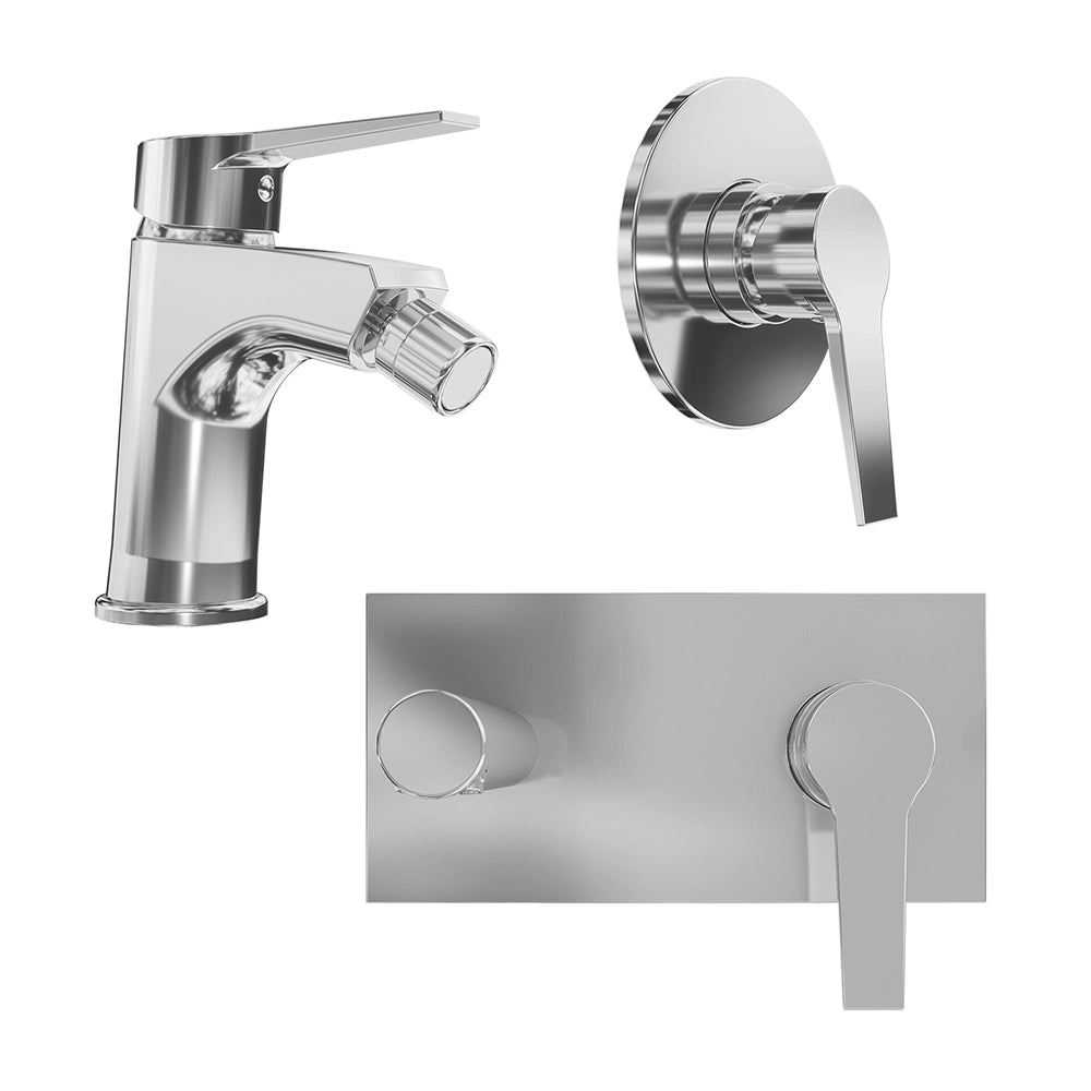 Set miscelatore lavabo ad incasso e bidet ed incasso doccia monocomando in ottone cromato | Sophia