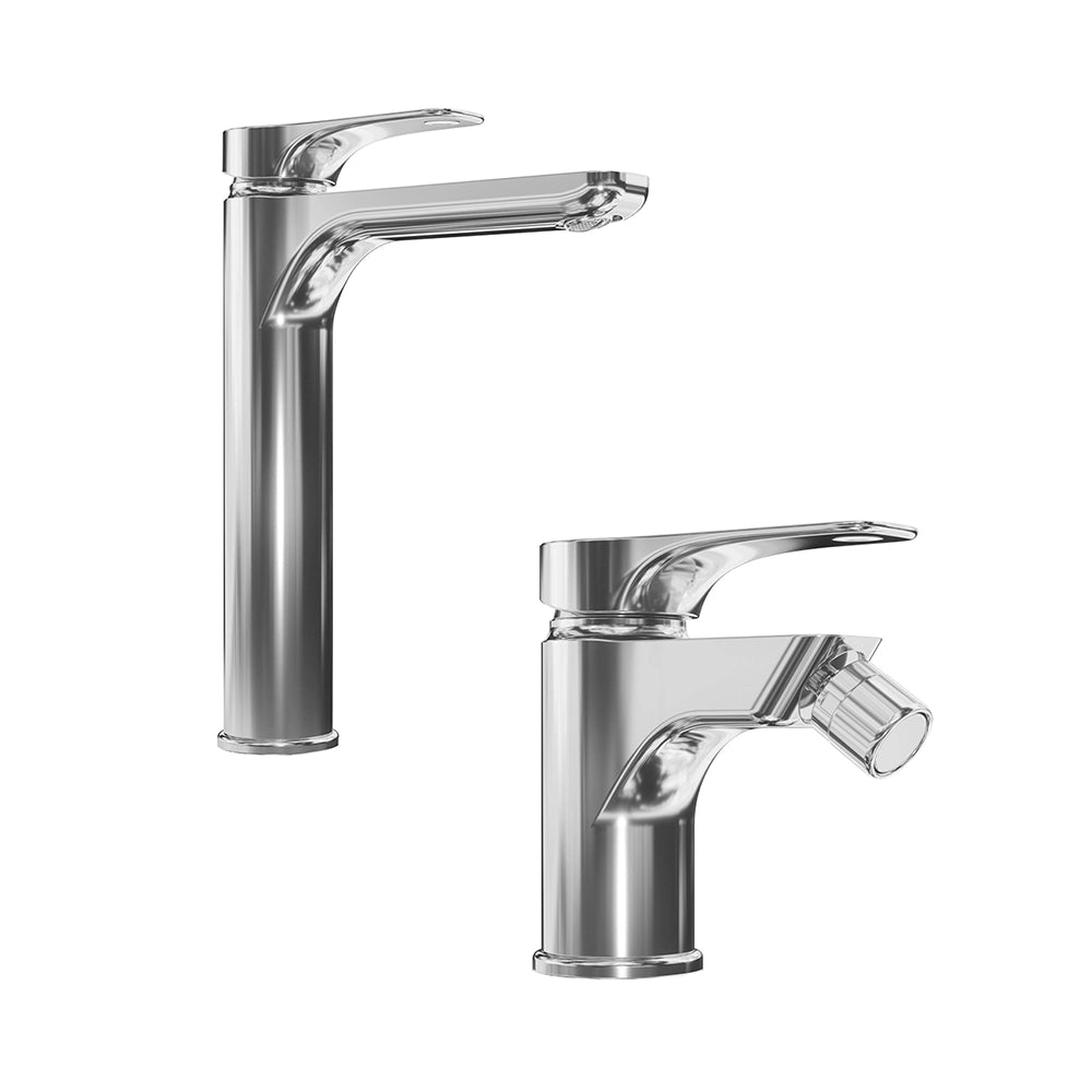 Set miscelatore lavabo alto e bidet senza scarico cromato | Mia