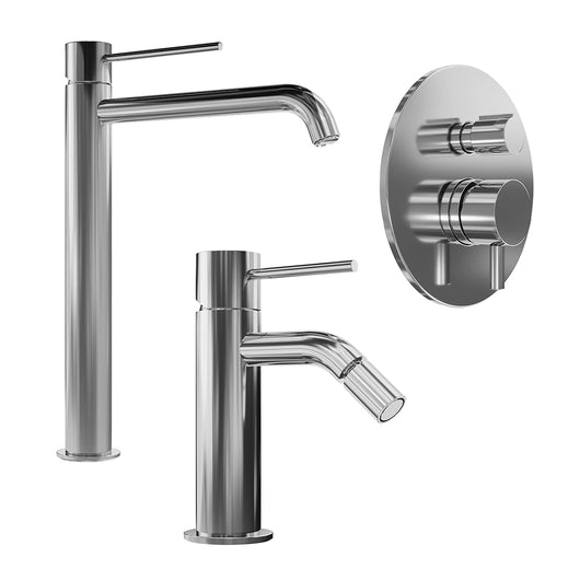 Set miscelatore lavabo alto e bidet senza scarico ed incasso doccia con deviatore in ottone cromato | Katharine