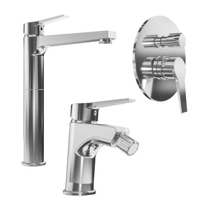 Set miscelatore lavabo alto e bidet senza scarico ed incasso doccia con deviatore in ottone cromato | Sophia