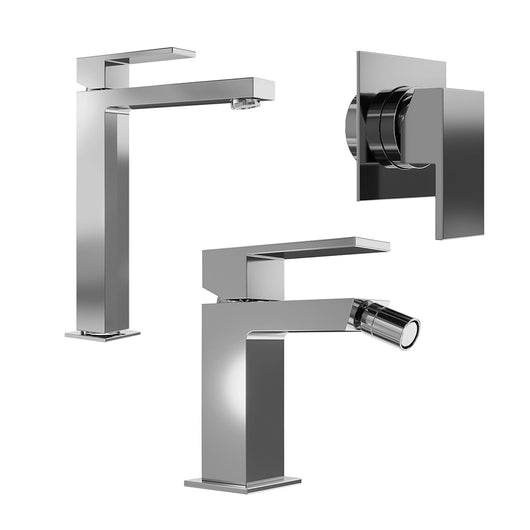 Set miscelatore lavabo alto, bidet ed incasso doccia monocomando in ottone cromato | Hedy