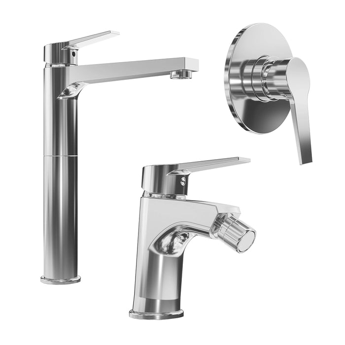 Set miscelatore lavabo alto, bidet ed incasso doccia monocomando in ottone cromato | Sophia