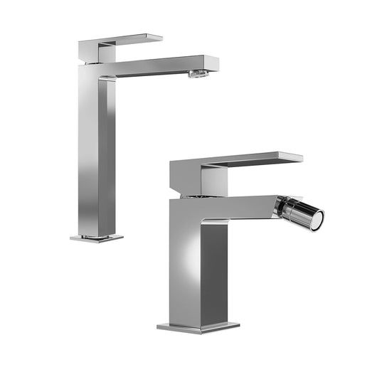 Set miscelatore lavabo alto e bidet senza scarico cromato | Hedy