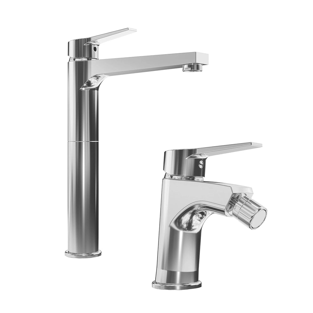 Set miscelatore lavabo alto e bidet senza scarico cromato | Sophia