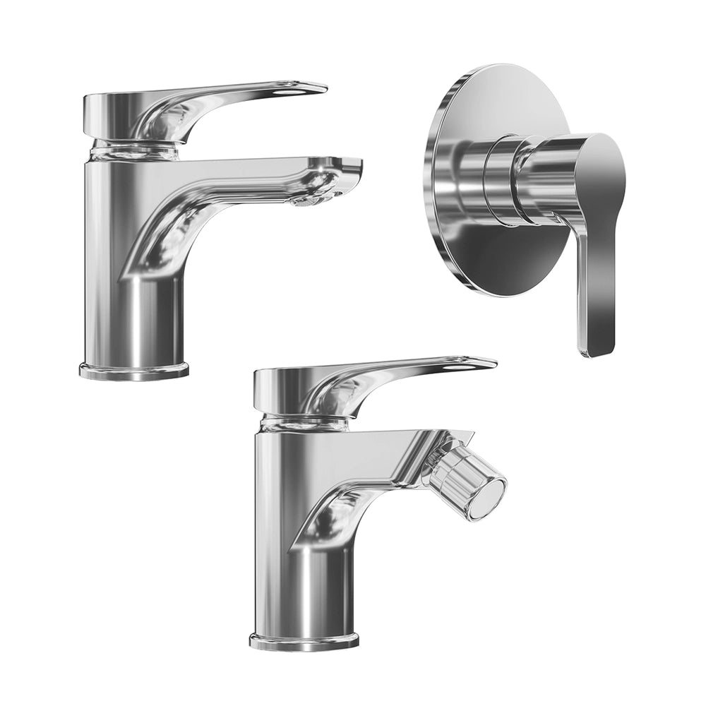 Set miscelatore lavabo, bidet ed incasso doccia monocomando in ottone cromato | Mia