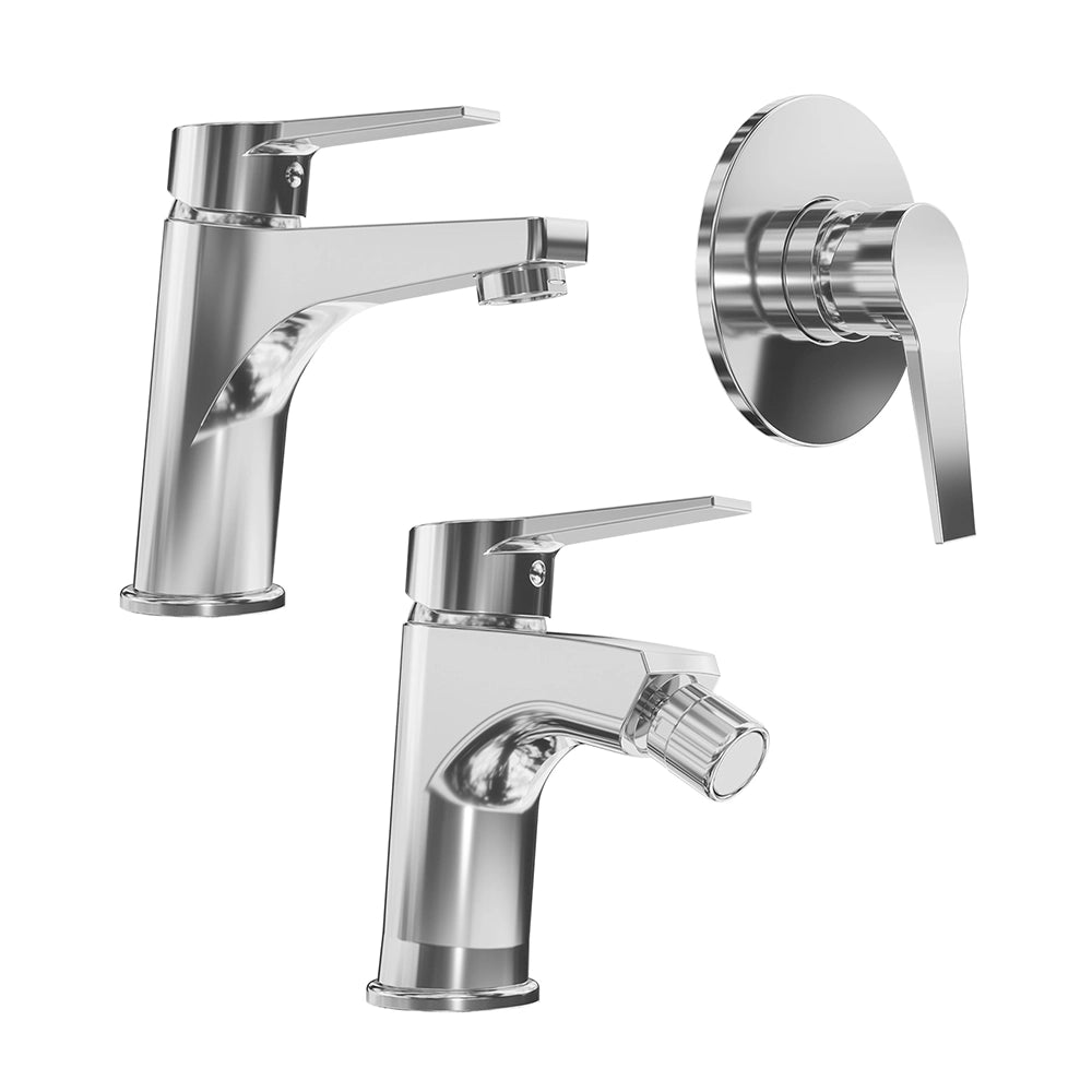 Set miscelatore lavabo, bidet ed incasso doccia monocomando in ottone cromato | Sophia