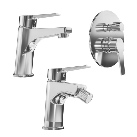 Set miscelatore lavabo e bidet senza scarico ed incasso doccia con deviatore in ottone cromato | Sophia