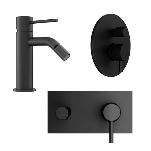 Set miscelatore lavabo ad incasso e bidet ed incasso doccia con deviatore in ottone nero opaco | Katharine