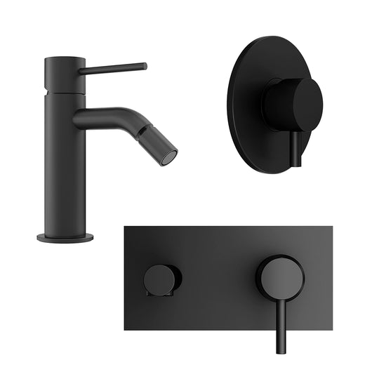 Set miscelatore lavabo ad incasso e bidet ed incasso doccia monocomando in ottone nero opaco | Katharine