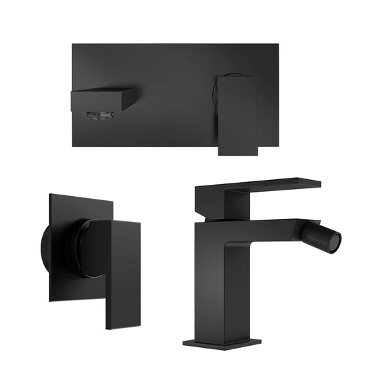 Set miscelatore lavabo ad incasso e bidet ed incasso doccia monocomando in ottone nero opaco | Hedy