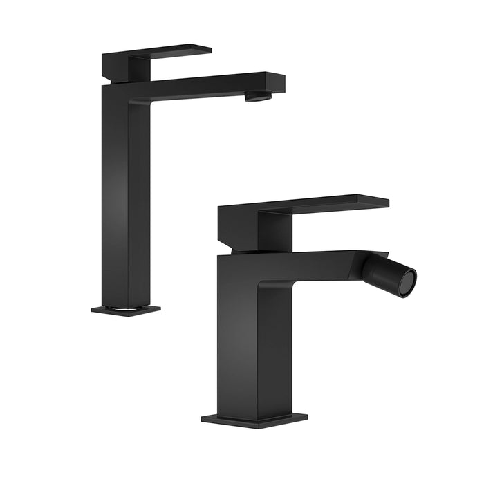 Set miscelatore lavabo alto e bidet senza scarico nero opaco | Hedy