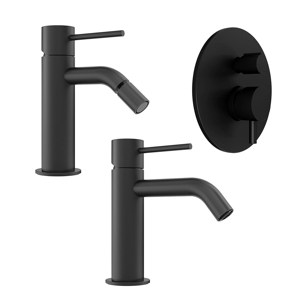 Set miscelatore lavabo e bidet senza scarico ed incasso doccia con deviatore in ottone nero opaco | Katharine