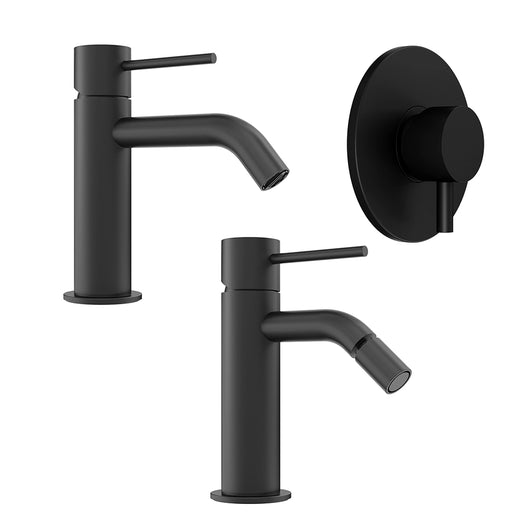 Set miscelatore lavabo, bidet ed incasso doccia monocomando in ottone nero opaco | Katharine
