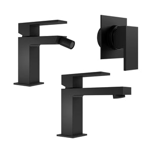 Set miscelatore lavabo, bidet ed incasso doccia monocomando in ottone nero opaco | Hedy