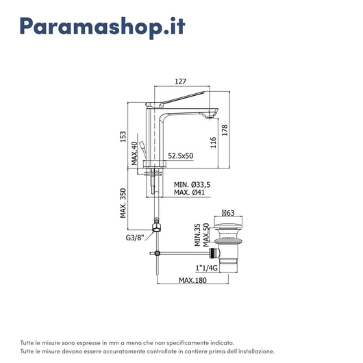 Paffoni miscelatore lavabo con scarico cromato mod. Tilt