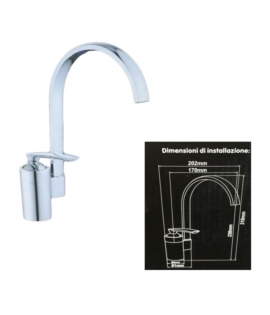 Trade Shop - Miscelatore Lavello Acciaio 52326 Lavandino Monocomando Canna Alta Rubinetteria -