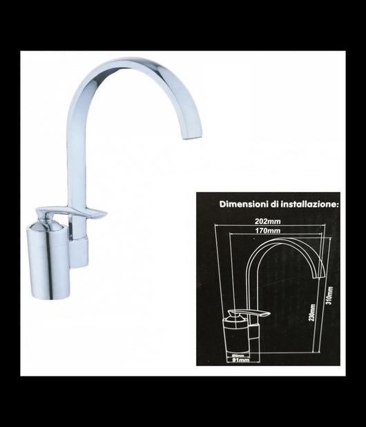 Trade Shop - Miscelatore Lavello Acciaio 52326 Lavandino Monocomando Canna Alta Rubinetteria -