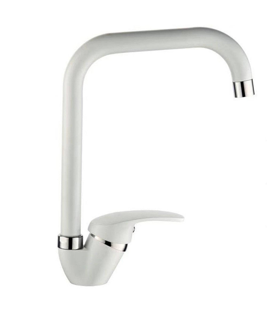 Miscelatore Lavello Bianco Squadrato Ischia Lavandino Cucina Monoforo Monocomando         