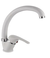 Miscelatore Lavello Canna Bassa Bianco Lavandino Cucina Doppio Foro Monocomando         