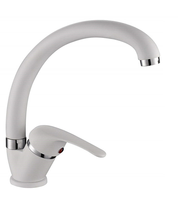 Miscelatore Lavello Canna Bassa Bianco Lavandino Cucina Doppio Foro Monocomando         