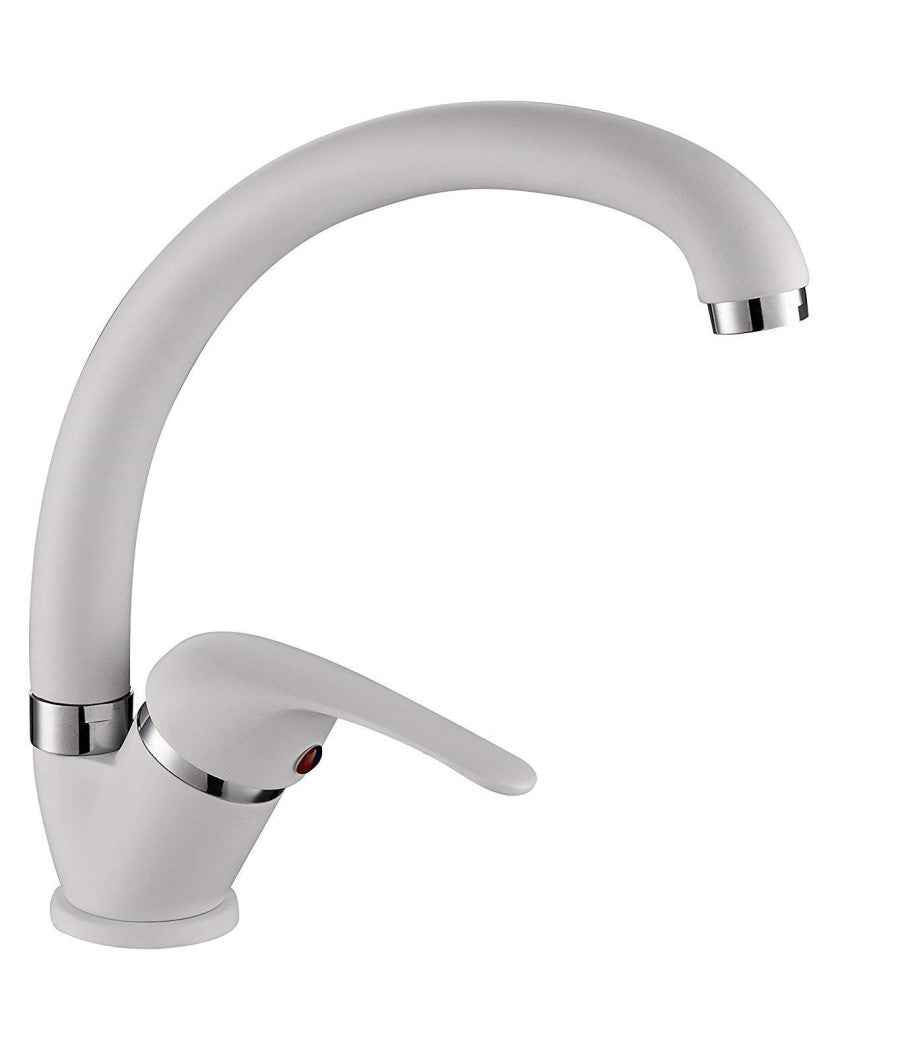 Miscelatore Lavello Canna Bassa Bianco Lavandino Cucina Doppio Foro Monocomando         