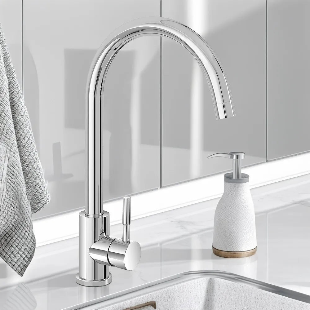 Miscelatore lavello con canna alta girevole in acciaio inox cromato