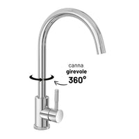 Miscelatore lavello con canna alta girevole in acciaio inox cromato