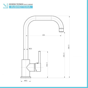 Miscelatore lavello cucina con canna alta orientabile in ottone cromato