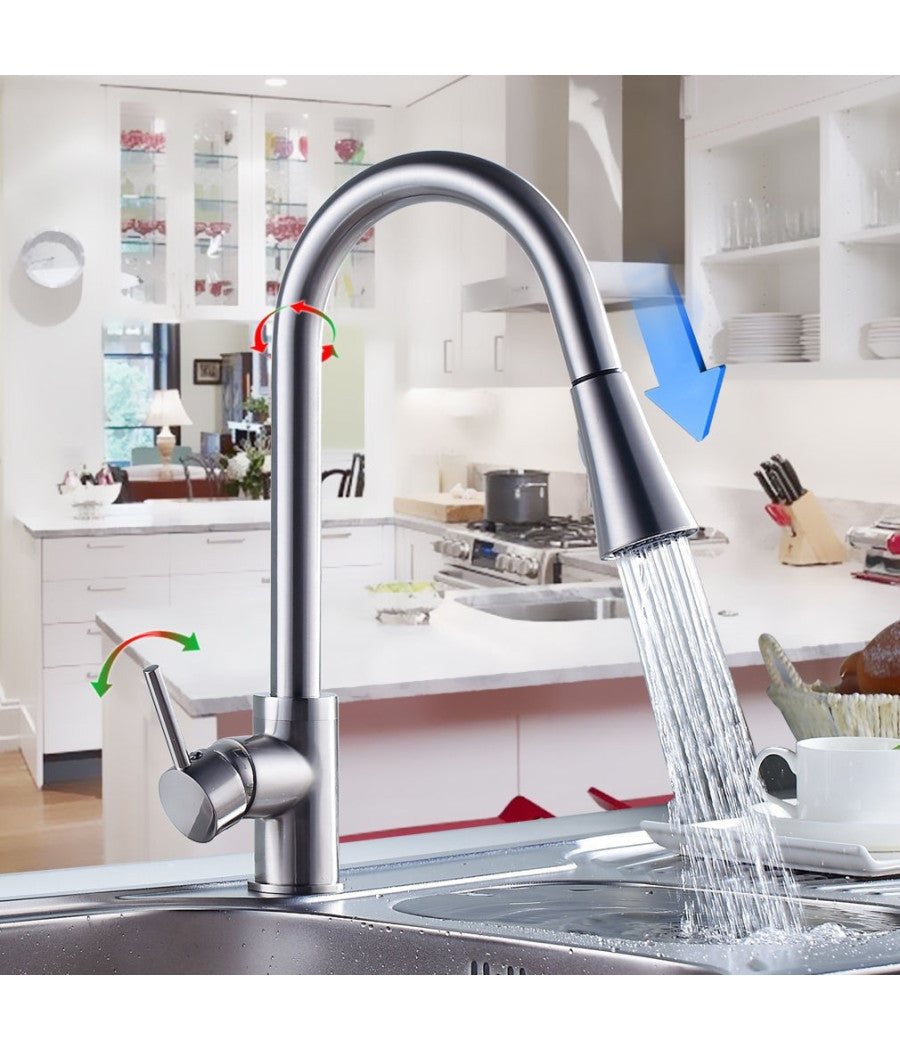 Miscelatore Lavello Cucina Doccia Estraibile Professionale Cromato Rubinetto         