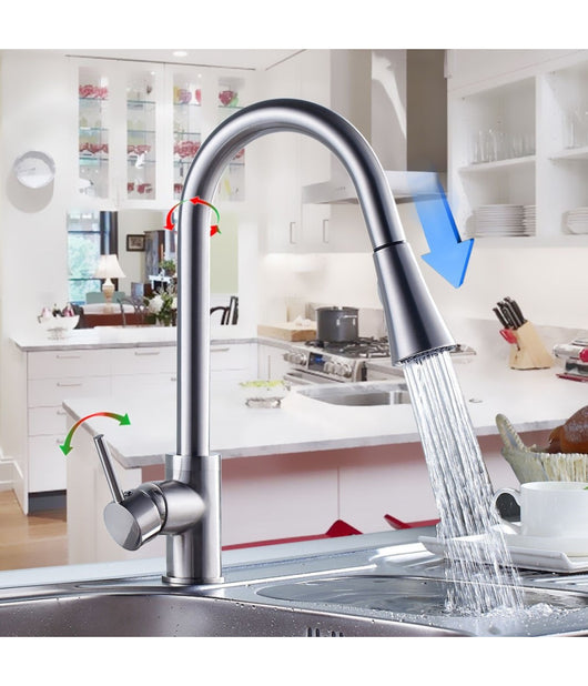 Miscelatore Lavello Cucina Doccia Estraibile Professionale Cromato Rubinetto         