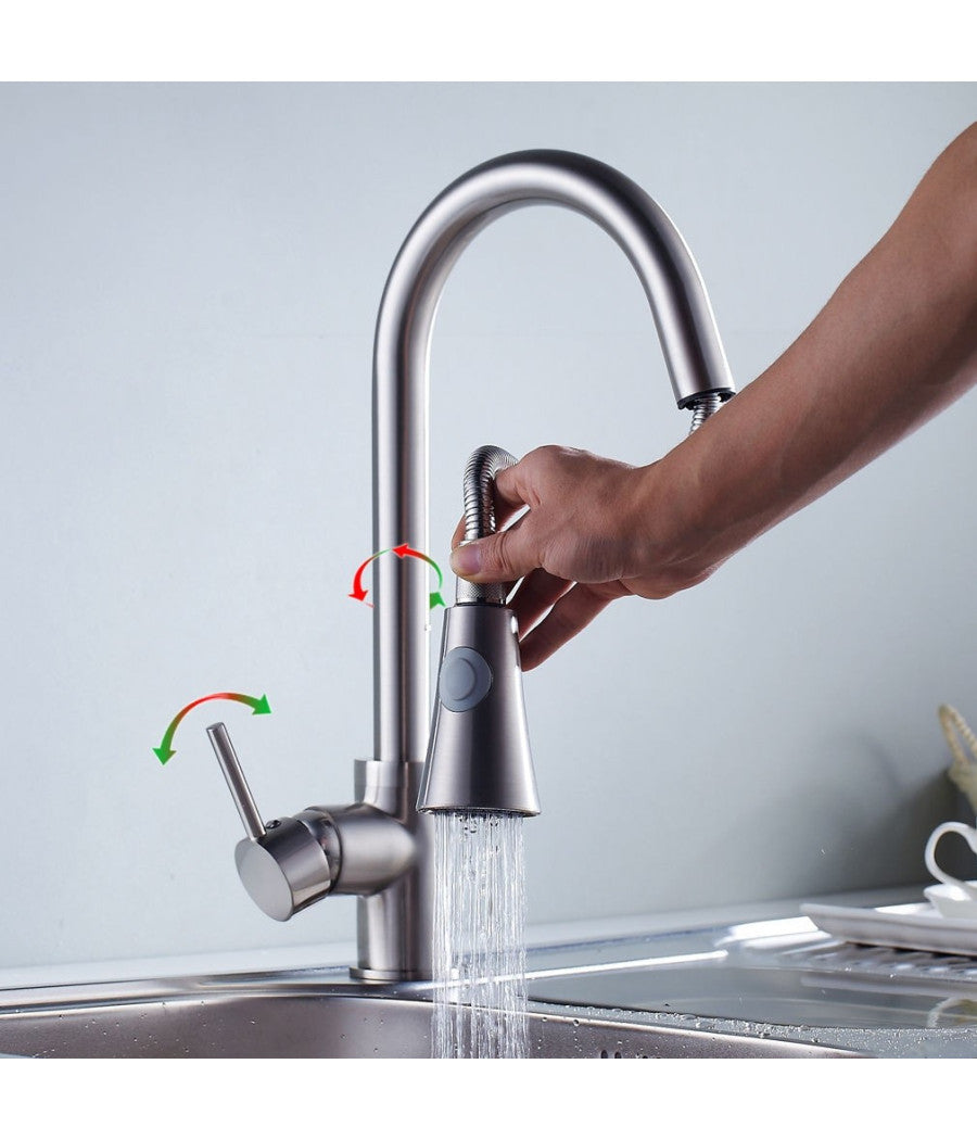 Miscelatore Lavello Cucina Doccia Estraibile Professionale Cromato Rubinetto         