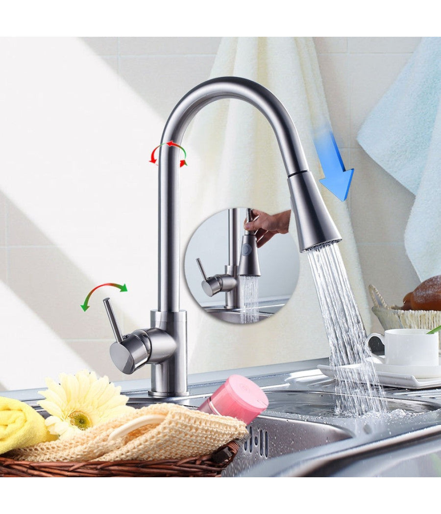 Miscelatore Lavello Cucina Doccia Estraibile Professionale Cromato Rubinetto         