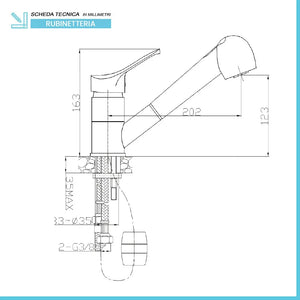 Miscelatore lavello cucina e lavanderia cromato con doccia estraibile