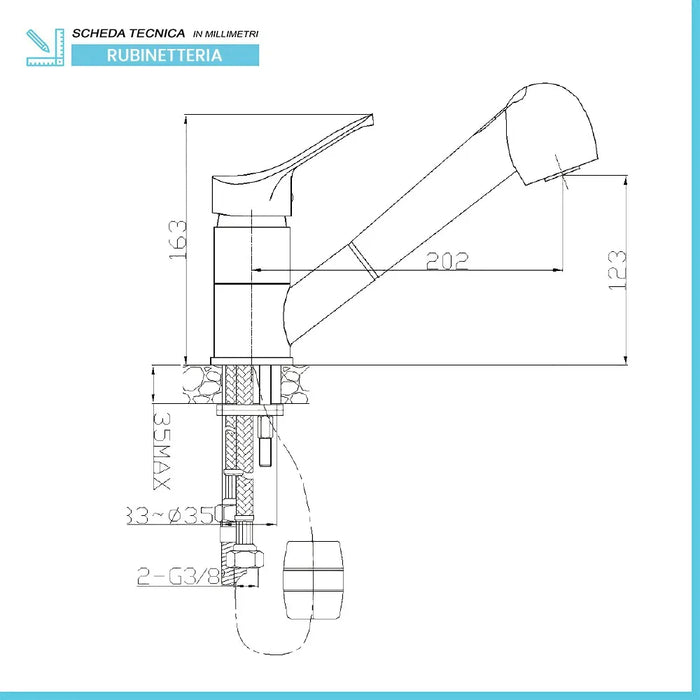 Miscelatore lavello cucina e lavanderia cromato con doccia estraibile