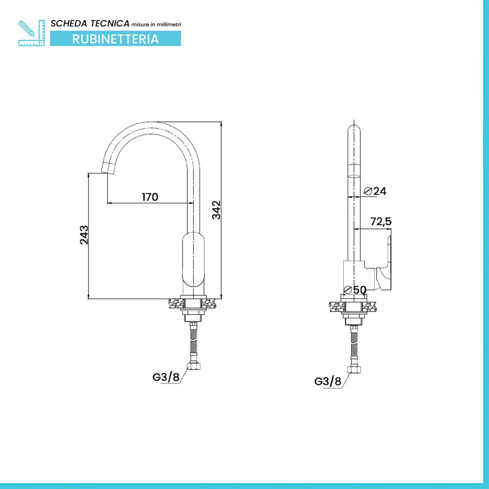 Miscelatore Lavello e Lavanderia con Canna Alta Tonda Cromato