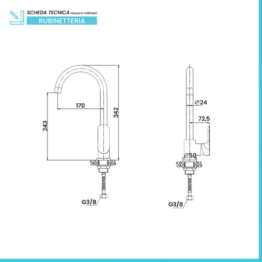 Miscelatore Lavello e Lavanderia con Canna Alta Tonda Cromato