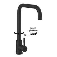 Miscelatore lavello in acciaio nero opaco con canna svedese girevole